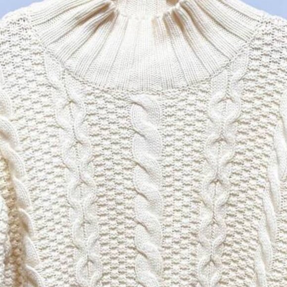 Cream Cable Knit Turtleneck Sweater - Picture 2 of 3